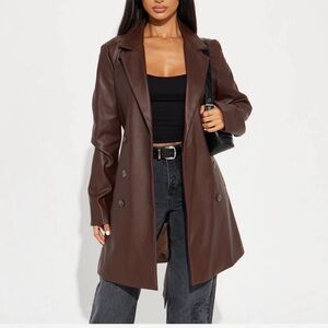 Brown faux leather coat